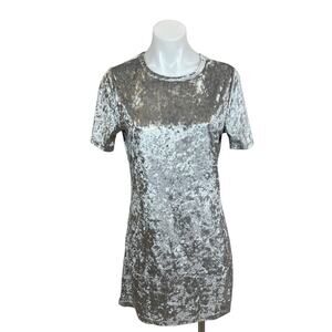 R. Vivimos Womens Silver Metallic Velvet Velour Short Sleeve T-Shirt Tee Dress S